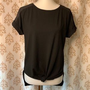 AVIA knotted waist sheer shoulder black top S